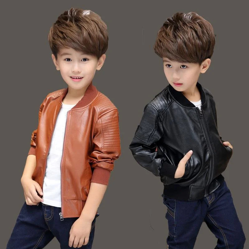 Kids Plus Velvet PU Leather Jacket (2–14Y)