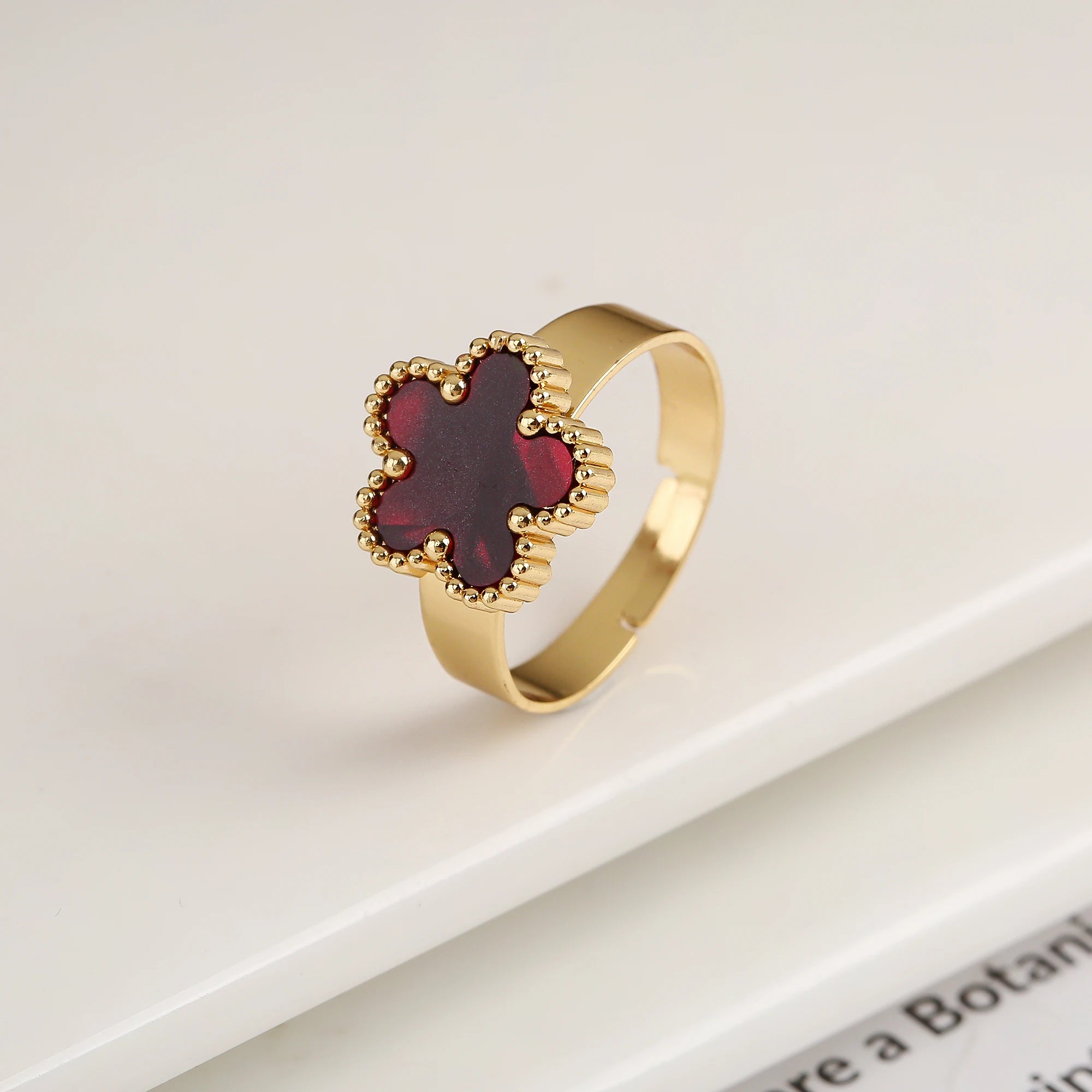 Simple Adjustable Stainless Steel Five Leaf Flower Open Ring Fashion for Woman Party Wedding Trend Jewelry Accessories Clover