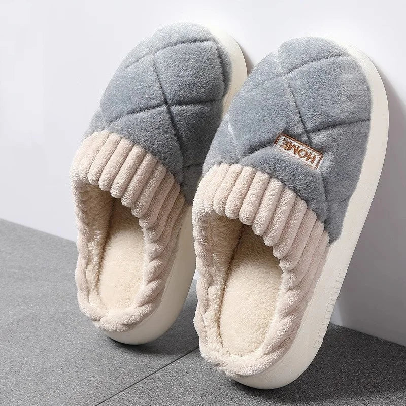 Women's Casual Home Slippers Soft Bottom Plush Slippers Anti-slip Thermal Slippers Indoor Winter Men's Fashion Casual Flats Slip