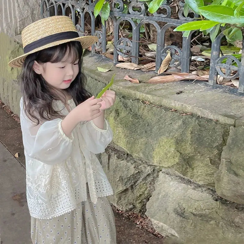 Coat Kid Girl 2025 Summer New Thin Sun-protective Clothing Floral Embroidered Cardigan Sweet Fashion Pastorale Casual