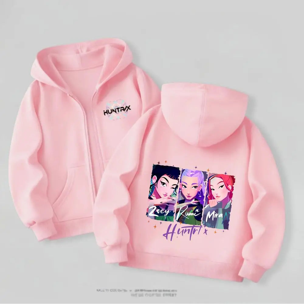 Kpop Demon Hunters Girls Hooded Jacket Spring New Kids Clothing Casual Cartoon Outerwear Children's Clothes Fashion Coats Thin