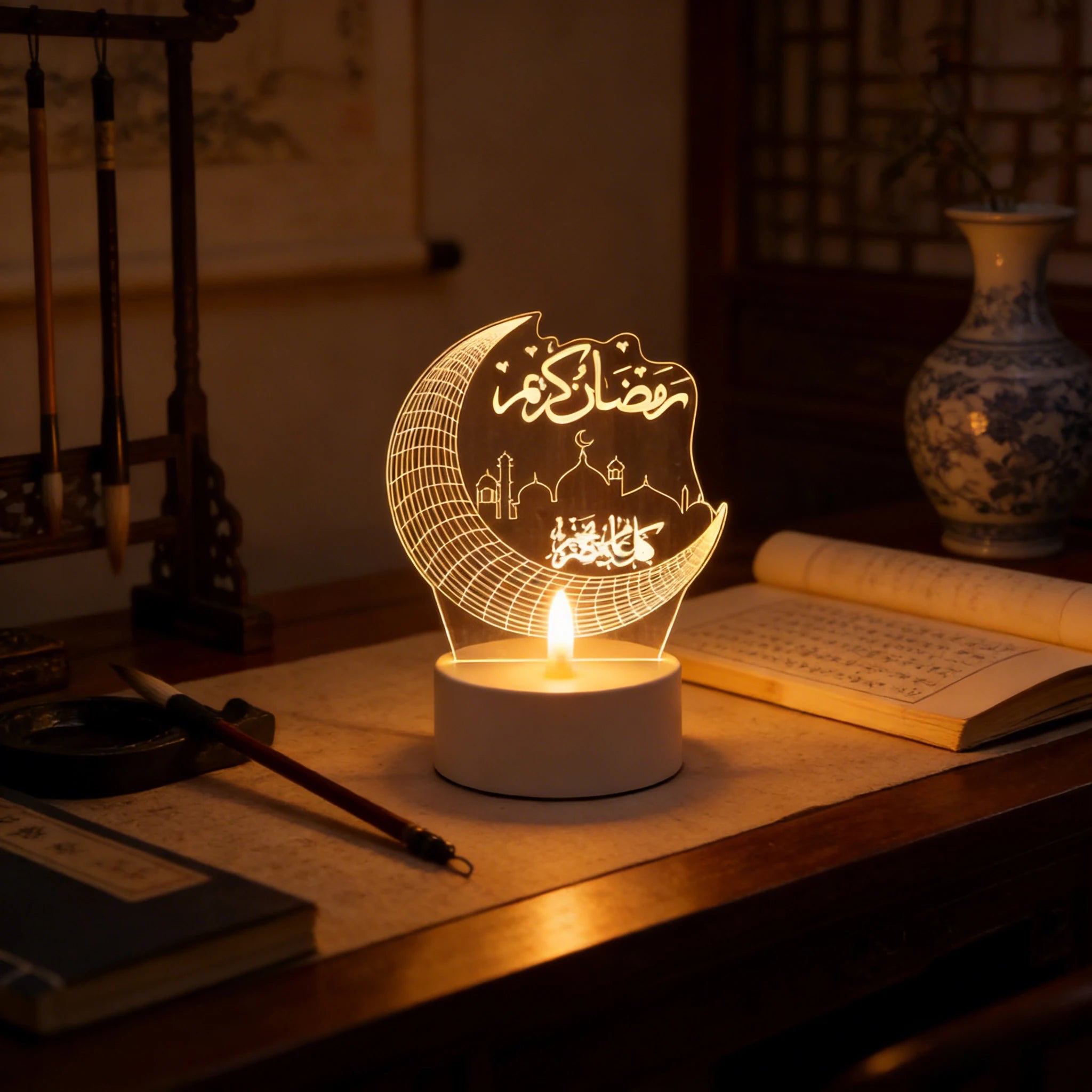 Eid Mubarak USB Operated 3D LED Night Light 2026 Eid Party Holiday Decoration Table Ornament Muslim Ramadan Decoration for Home