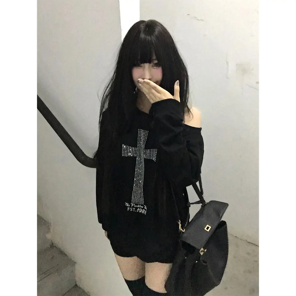 women Seeslim One-Shoulder Graphic Hoodie
