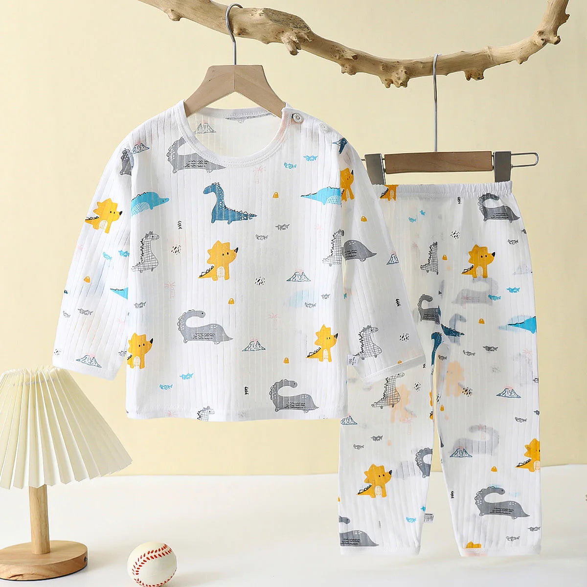 Soft Breathable Cotton Baby Children Pajamas Set Cute Cartoon Long Sleeve Home Sleepwear Set for 0-5 Years Old