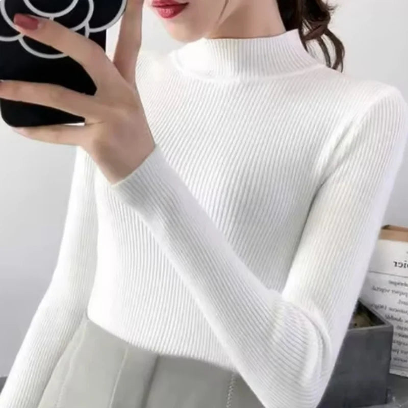 Korean Slim Mock-Neck Knit Sweater