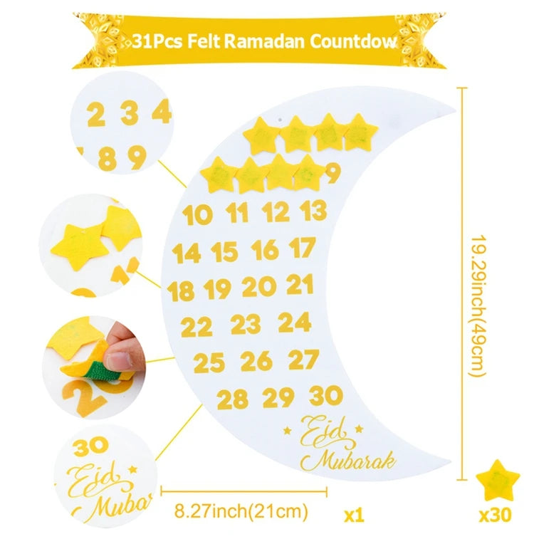 2026 Ramadan Countdown Calendar Eid Mubarak Felt Countdown Ramadan Calendar Muslim Party Decoration Craft Eid Al-Adha Ornament