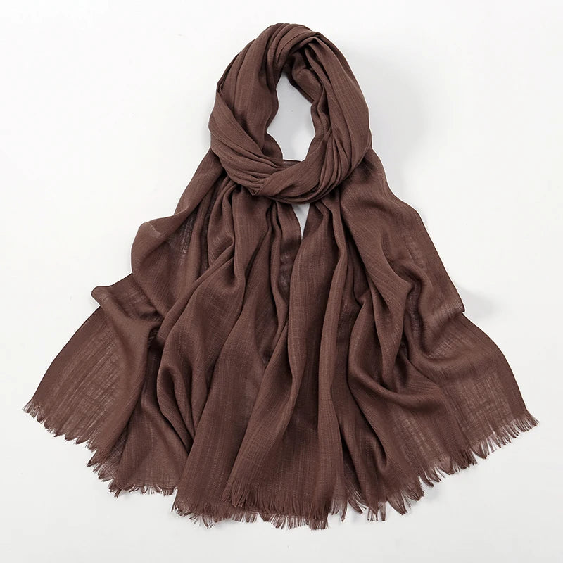 Plain Bamboo Cotton Hijab Scarves Women Solid Color Crinkle Turban Remove Edge Soft Cotton Premium Quality Hijab Shawl