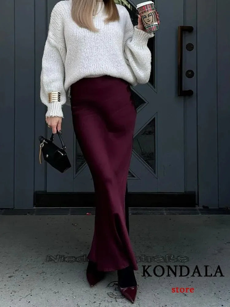 Women’s Silky Satin Straight Skirt