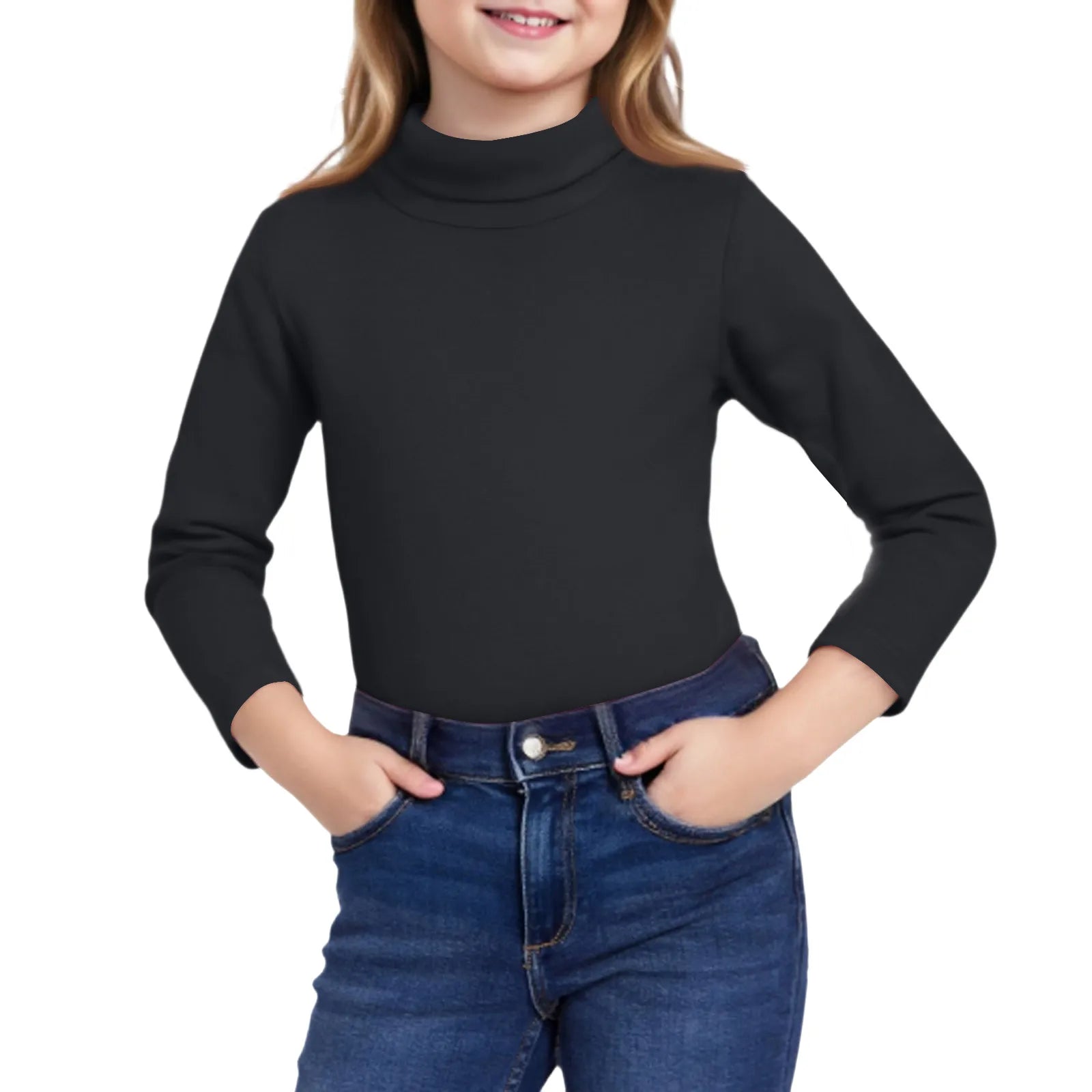 Girls Cute Tops High Neck Solid Long Sleeve Round Neck Pullover Party Birthday School Sweaters Fall/Winter Turtleneck Sweater