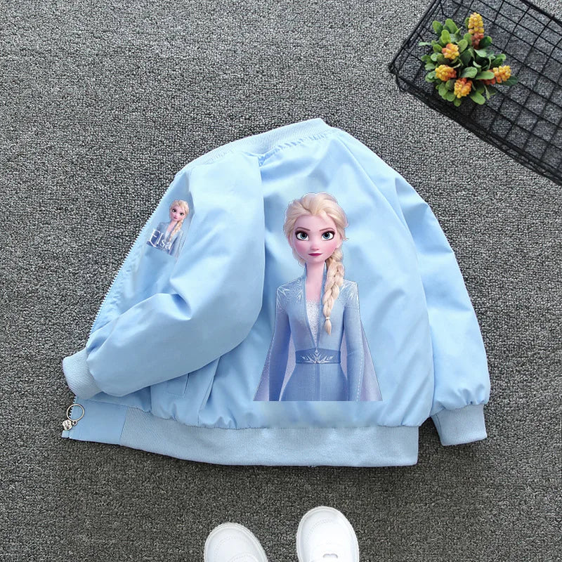 2 Colors Spring Girls Jackets Cartoon Anna Elsa Cardigan Zipper Windbreaker For Kids Clothes Children Outerwear Coats 2-8 Years