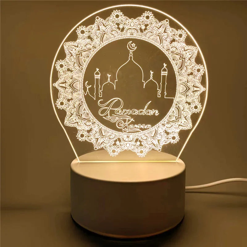 LED Night Light USB Operated Eid Mubarak Table Lamp Ornament Eid Al Adha Room Decor Valentine's Day Ramadan Decorations 2026