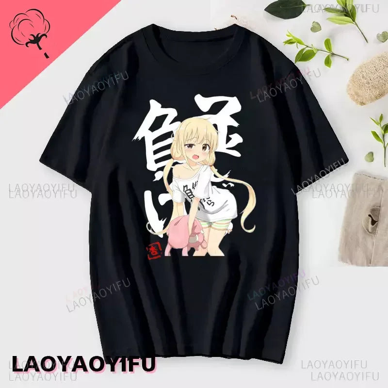 If You Work You Lose - Anzu Futaba Version T-Shirt 2024 New Kawaii Anime Cotton T-shirt Tees for Men Funny cartoon Otaku Tshirt