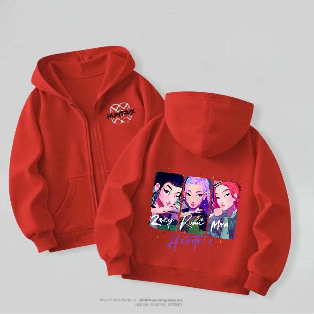 Kpop Demon Hunters Girls Hooded Jacket Spring New Kids Clothing Casual Cartoon Outerwear Children's Clothes Fashion Coats Thin