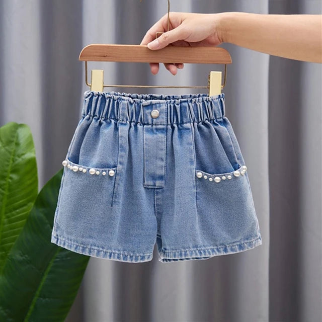 Summer Kid Girls' A-line Shaped Denim Shorts Korean Fashion Hot Pants New Children's Jeans 3-12Year Young Girls' Shorts Jeans