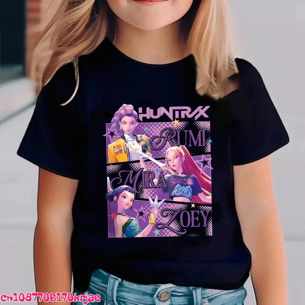 Hot Kpop Demon Hunters Children's T Shirt Short Sleeve Boys Kdis T-shirt Cute Kpop Demon Hunters Harajuku Tshirt for Boys Girls
