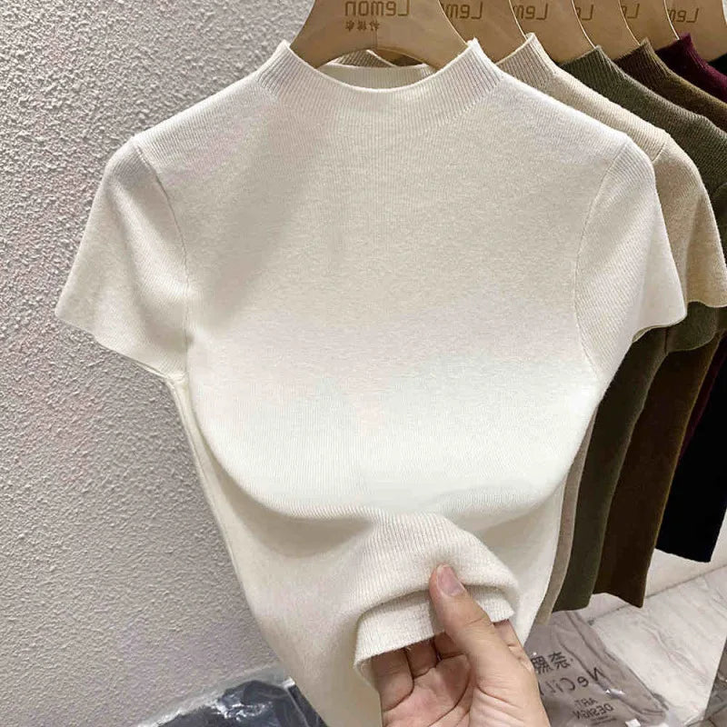 Women’s Slim Short Sleeve Knit Sweater