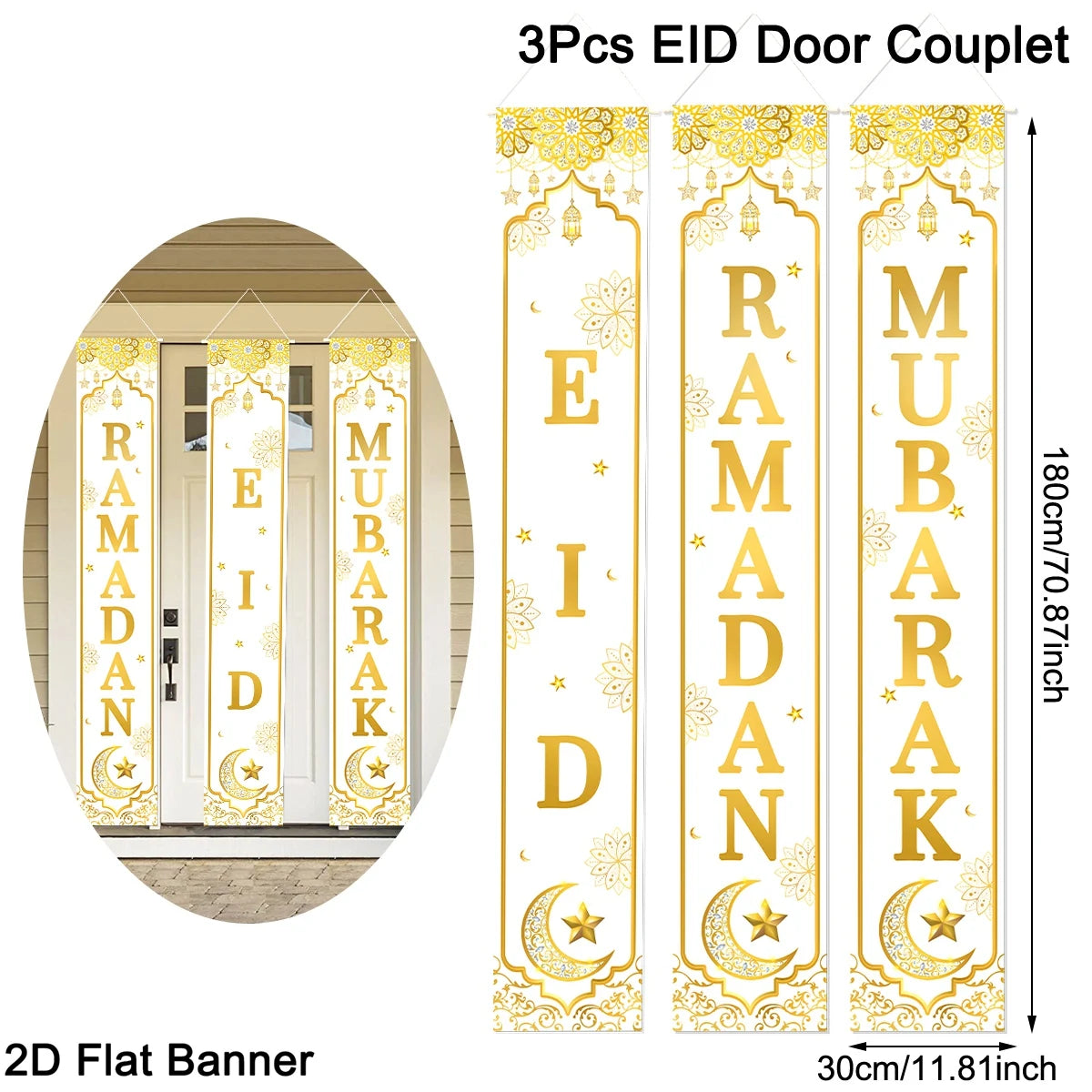 Eid Mubarak Door Banner Ramadan Decoration 2026 for Home Door Couplet Mubarak Ramadan Kareem Islamic Muslim Party Decor Eid Gift