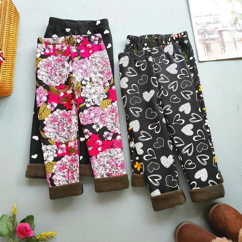 Autumn Winter Print Flowers Thick Warm Kids Toddler Baby Girls Leggings Children's Pants