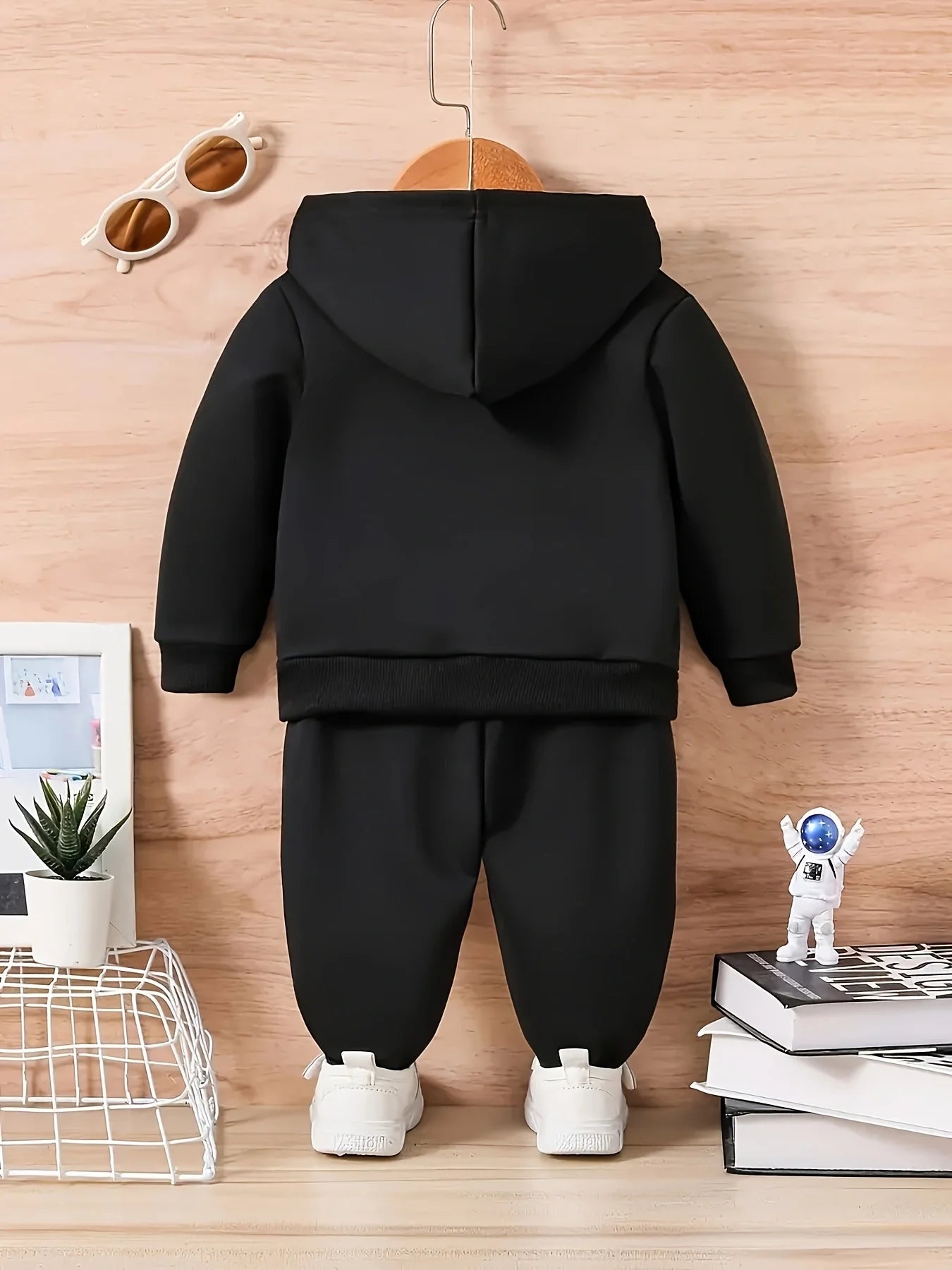 Baby boy letter pattern fleece long sleeved hooded sweatshirt+sports long suit for spring and autumn gifts