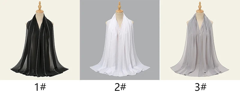 New Diamond Chiffon Hijabs Scarves Women Muslim Shawls Rhinestone Headscarf Wraps Turban Islamic Clothing Solid Bandana Bufandas