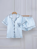 Embroidered Letter Satin Sleepwear Set