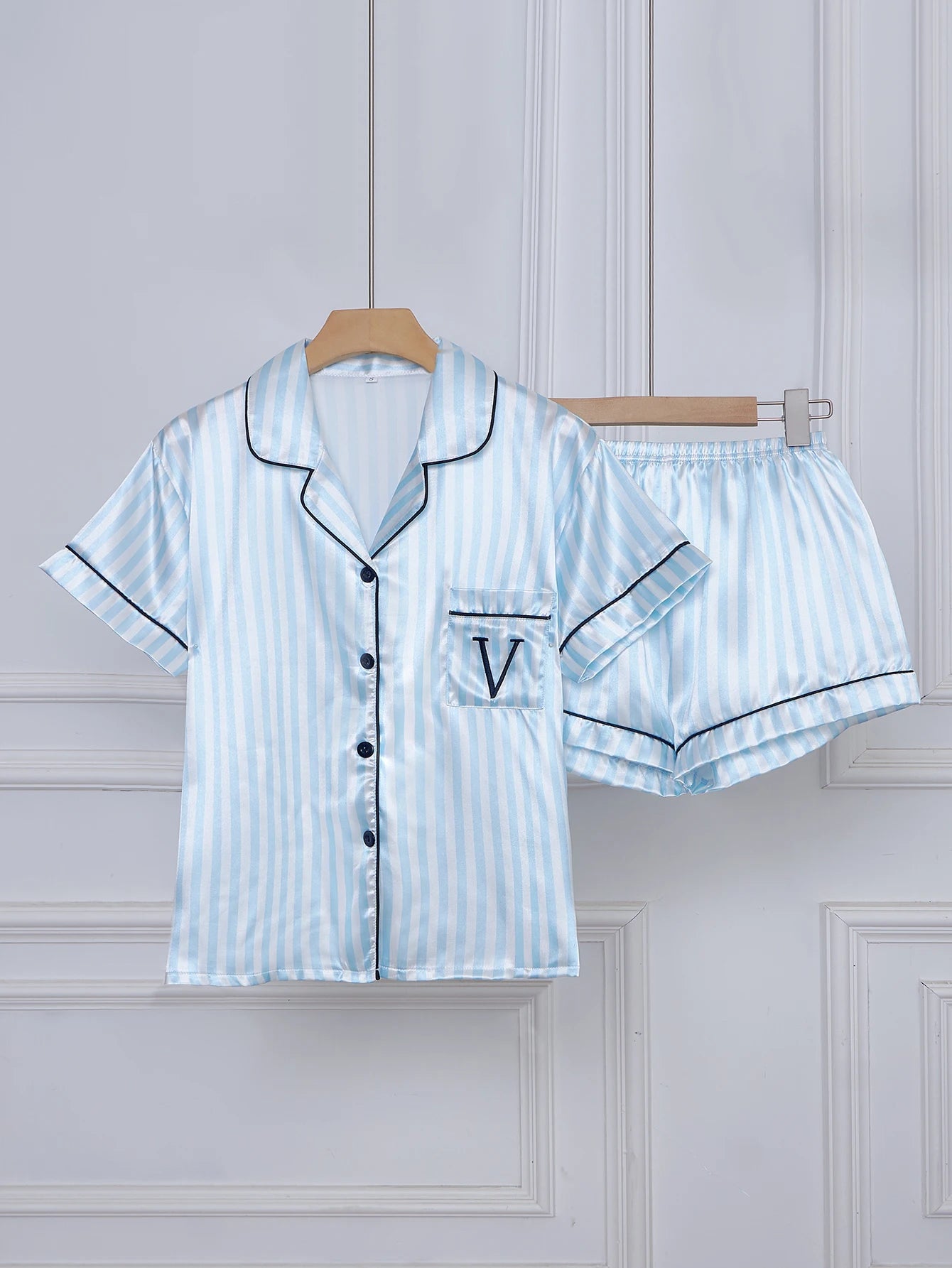 Embroidered Letter Satin Sleepwear Set