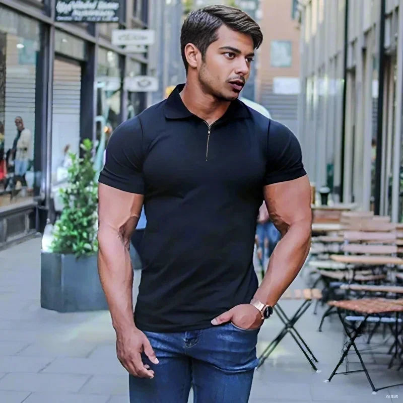 Summer Quick Dry Short Sleeve Polo Shirts Compression Tight Mens Bodybuilding Muscle Shirts Gym Fitness Trainer Trainning Polos