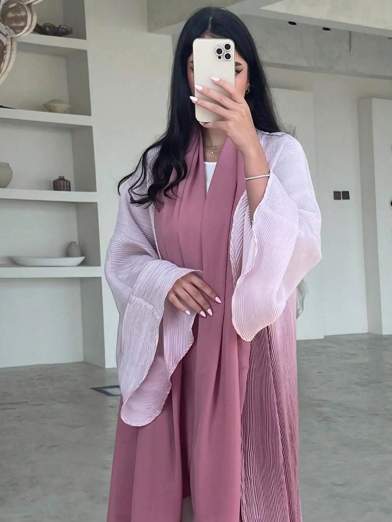 Middle Eastern Ethnic Clothing Eleganat Abaya Muslim Women Flare Sleeve Pleated Abayas Islamic Kaftans Jilbabs Maxi Dresses