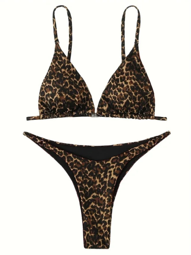 2024 Micro Leopard Bikini Women High Cut  Bandage Push Up Swimsuit Sexy Bathing Suit Padded Thong Swimwear,summer Beach Vacation