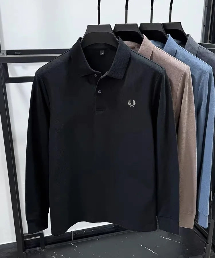 100% pure cotton high-end brand men's long sleeved polo shirt autumn fashion new luxurious original embroidery top golf T-shirt