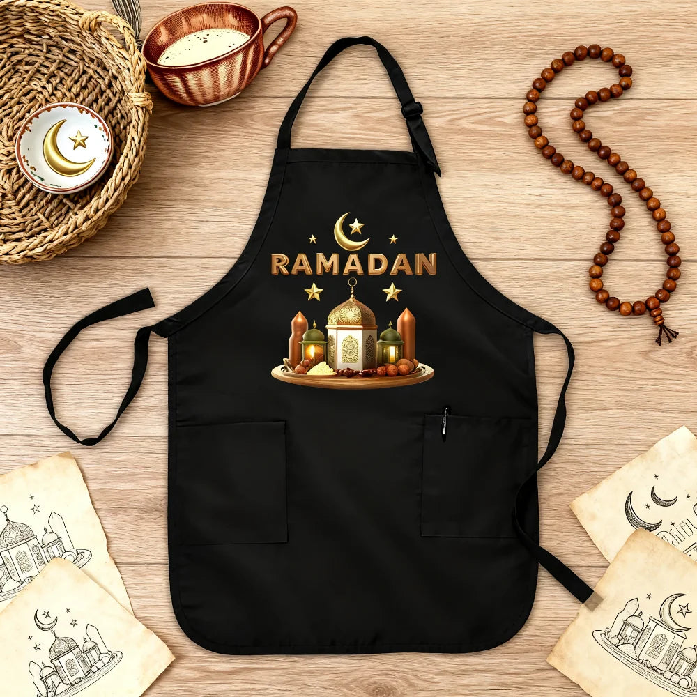 2026 Black Ramadan Mubarak Apron for Muslim Islamic Mom Grandma Aunt Wife Gift  Al-Adha Islam Kareem Family Dinner Party Decor