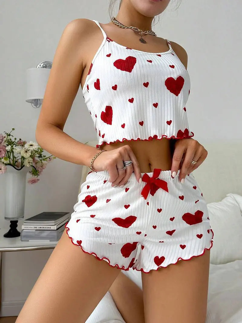 2 Pieces Set Women'S Pajama Shorts Suit home wear Print Underwear Pajama Sexy Lingerie