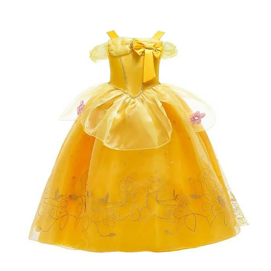 Princess Dress for Girls Elsa Anna Cosplay Costume Kids Jasmine Belle Cinderella Aurora Halloween Christmas Party Elegant Dress