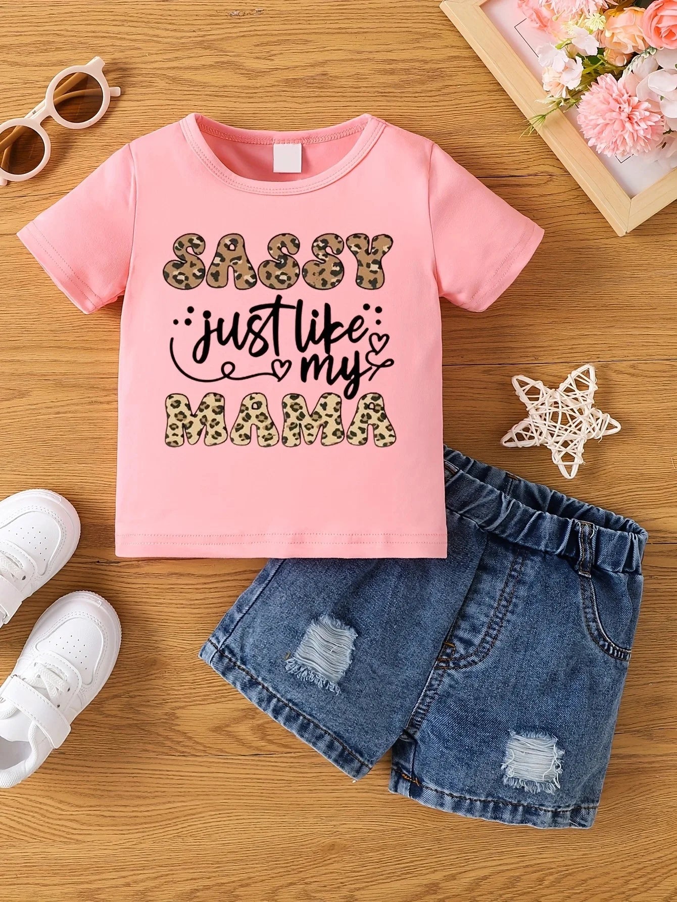 Aby Boys and Girls Summer Hot Painted Round Neck Short-sleeved Top Girls    Just T-shirts. Shorts not included