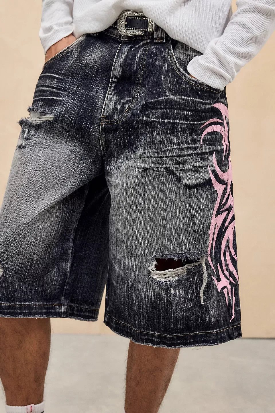 American Retro Gothic Women Denim Shorts Pattern Embroidery Loose Unisex Shorts Y2K Printing Korean Casual Fashion Couple Shorts