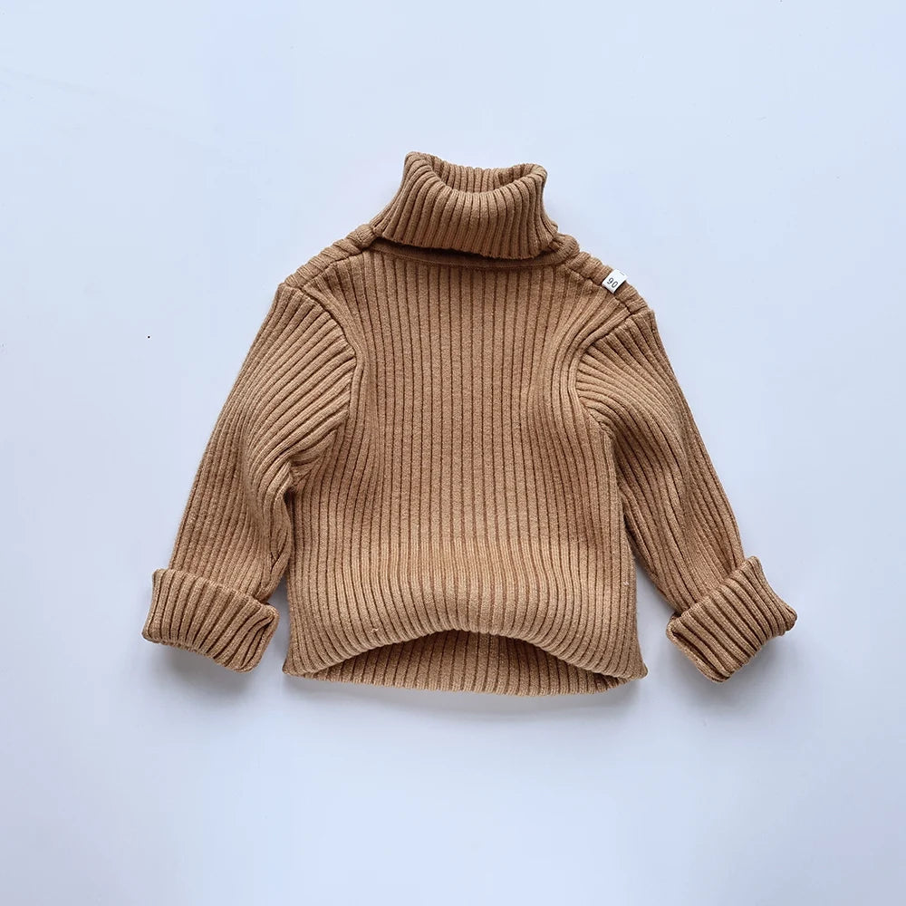 Kids Sweaters Solid Girls Sweater Brief Boys Pullover Turtleneck Knitwear