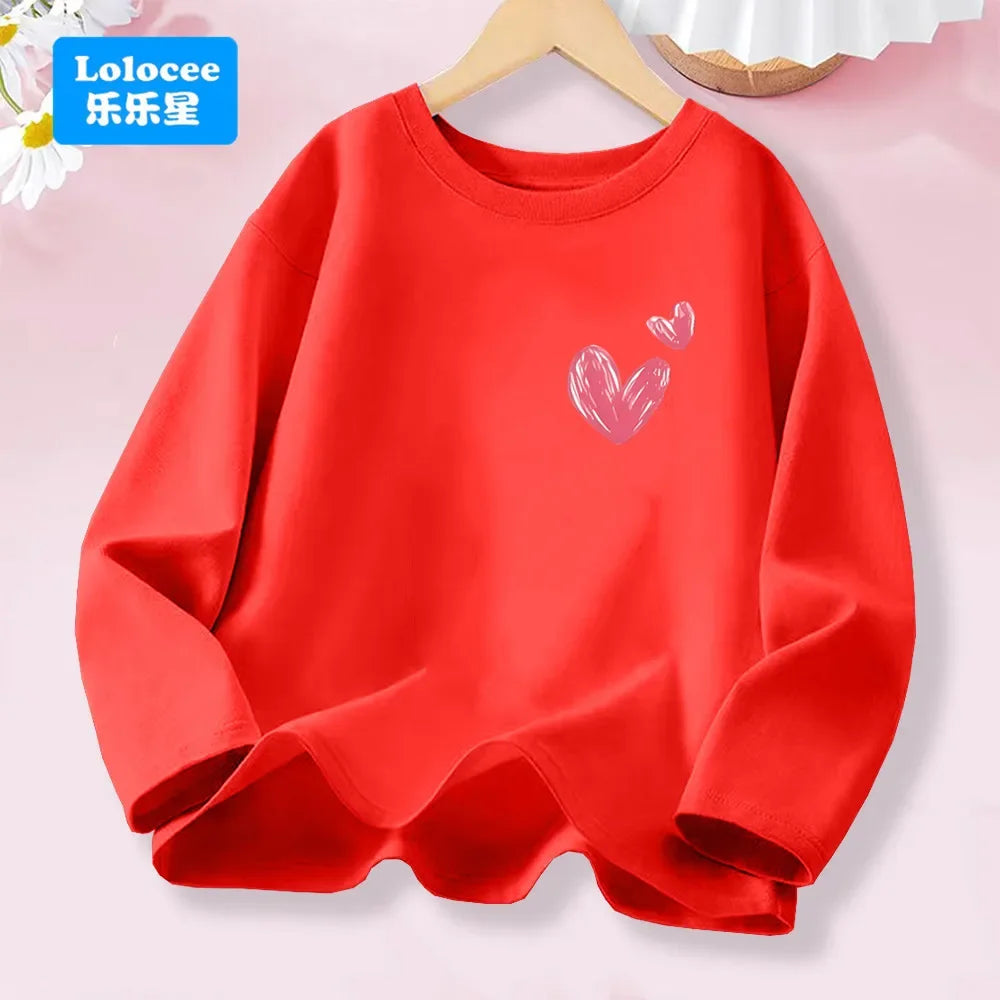 Little Girl Spring Autumn T-shirts Girls Sweet Heart Long Sleeve Tee Tops For Kids Cotton Daily Wear