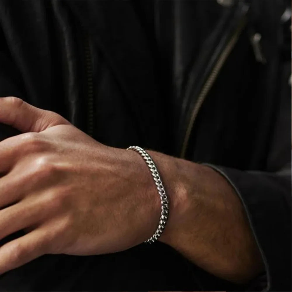 New Trendy Cuban Chain Men Bracelet Classic Stainless Steel 3 5 7mm Width Chain Bracelet For Men Women Jewelry Party Gift