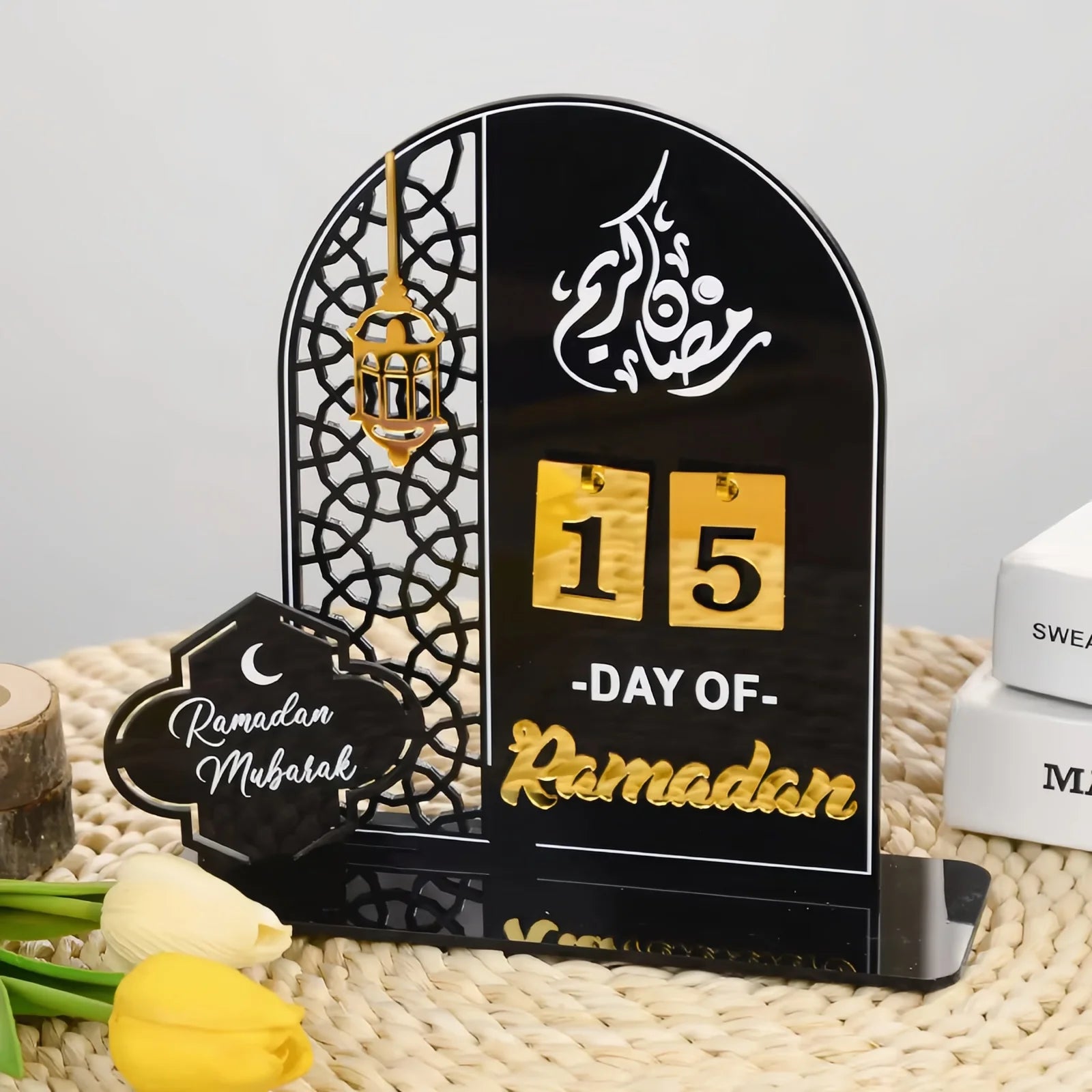 1set Acrylic Ramadan Countdown Calendar Gifts Day of Ramadan Calendar with Replacing Number 2026 Eid Mubarak Home Decoration