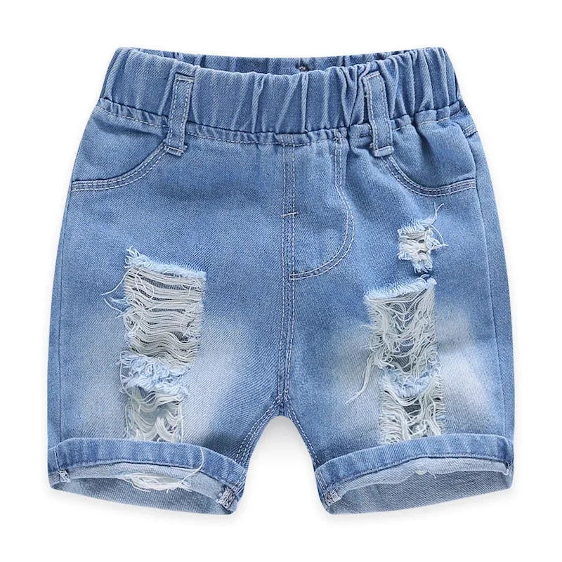 Summer Boy Shorts Children Casual Torn Jeans Kids Knee Length Denim Pants Baby Elastic Waist Shorts Infant Fashion Trousers 2-8Y