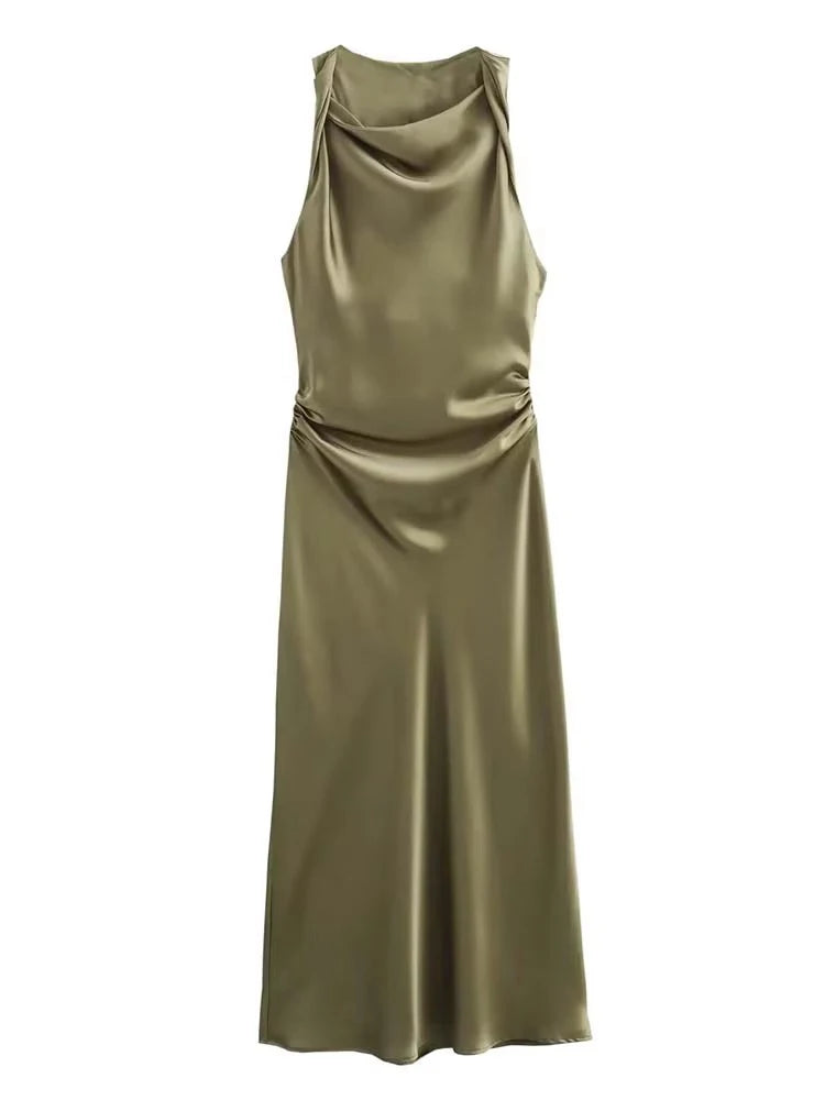 Satin Long Dresses for Women 2024 Summer Slip Midi Dress Woman Sexy Evening Party Dress Sleeveless Female Elegant Dresses