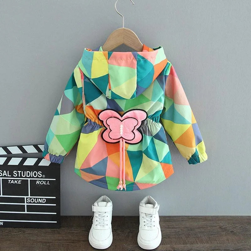 Spring Baby Girls Jacket Cute Cartoon Hooded Windbreaker Coat For Girls Fashion Autumn Outerwear 1 2 3 4 5 6 Years Kids Clothes