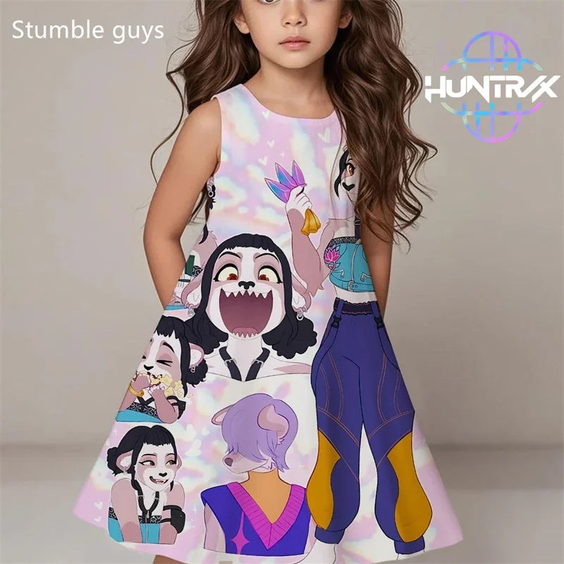 Kpop Demon Hunters Summer Dress Girls Kids Cute Casual Beach Sleepwear Fashion