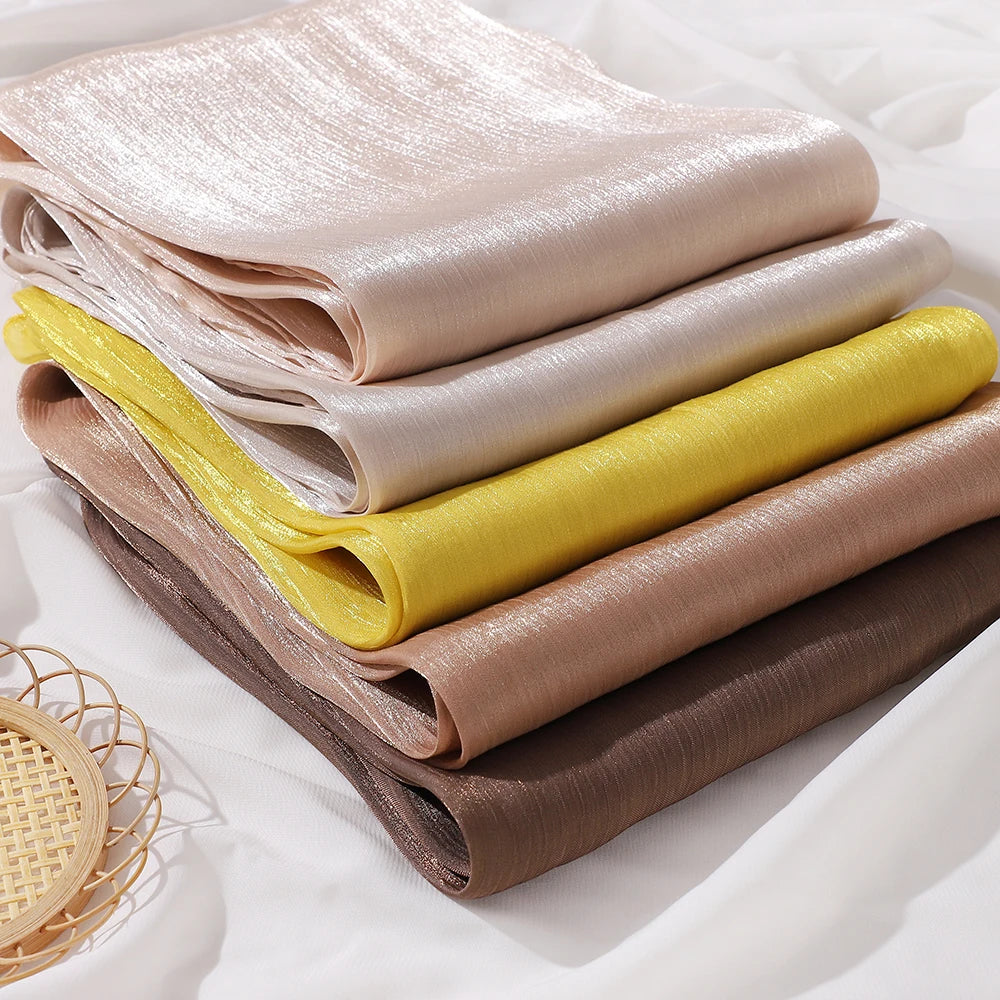 Newest Shawl Malaysia Women Pleated Glitter Shawl Plain Muslim Pleated Shimmer Chiffon Hijab Shawl