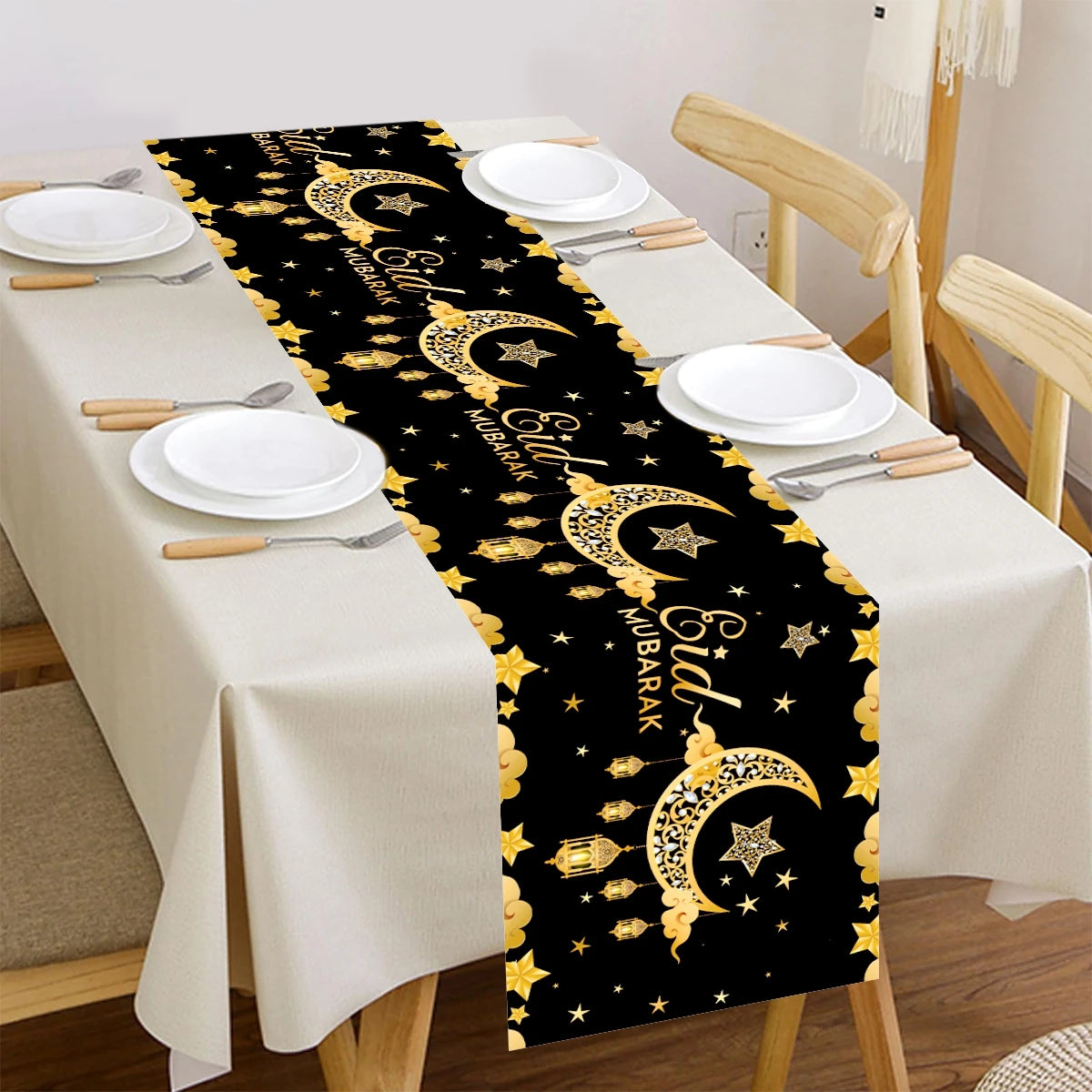Eid Mubarak Table Runner Ramadan Tablecovers Ramadan Kareem Decoration for Home 2026 Islamic Muslim Party Eid Al Adha Gifts