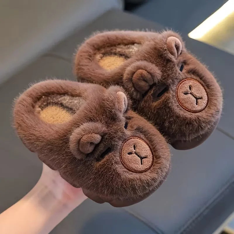 Autumn Winter Warm Cotton Slippers Cute Capybara Kids Slip-On Shoes Boys & Girls Soft Non-Slip Lightweight Youngsters Footwear