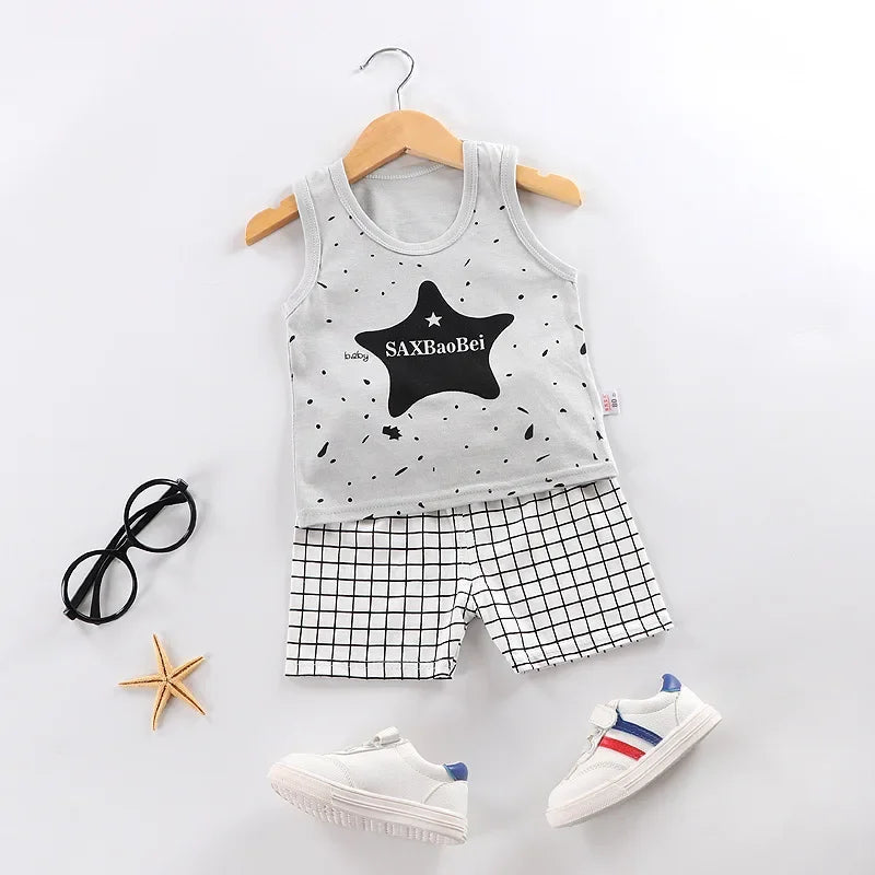 Mother Kids Clothes Baby Cotton Print  Children's Clothing T-shirt Vest Tops Shorts Sets Boys Girls Cute Breathable Summer