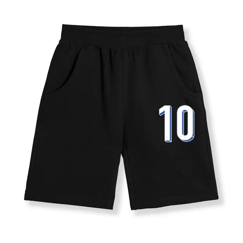 Children Shorts with Football Numbers Boys' Summer Sports Pants Thin Cotton Half Pants No.7-10