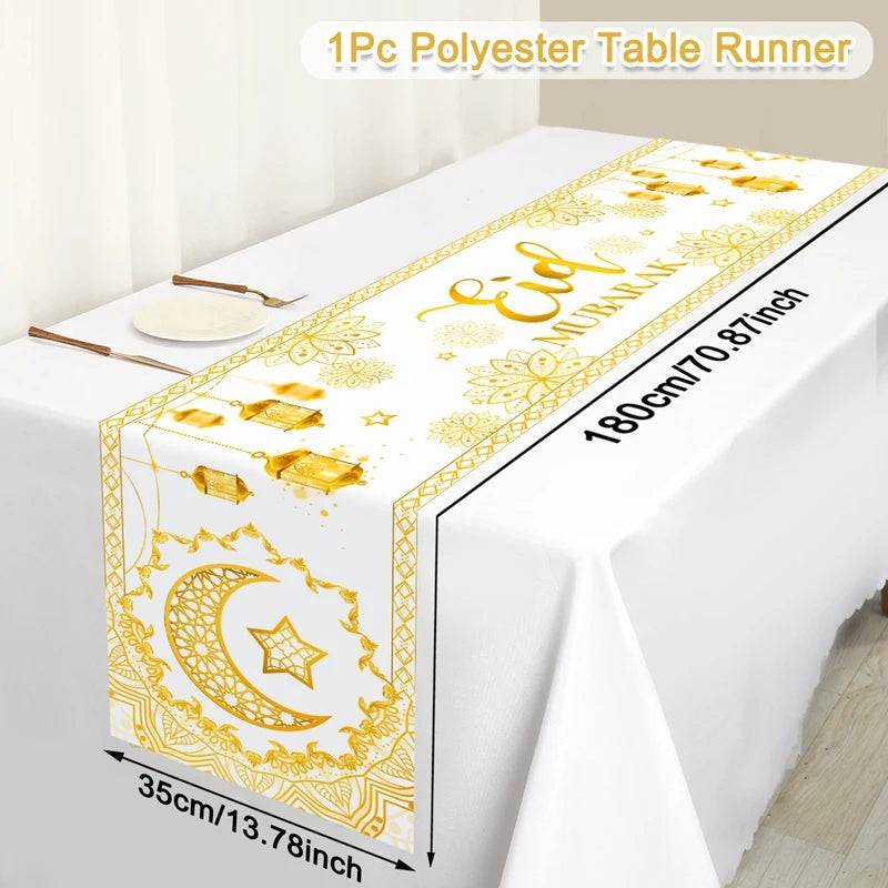 Eid Mubarak Table Runner Ramadan Tablecovers Ramadan Kareem Decoration for Home 2026 Islamic Muslim Party Eid Al Adha Gifts
