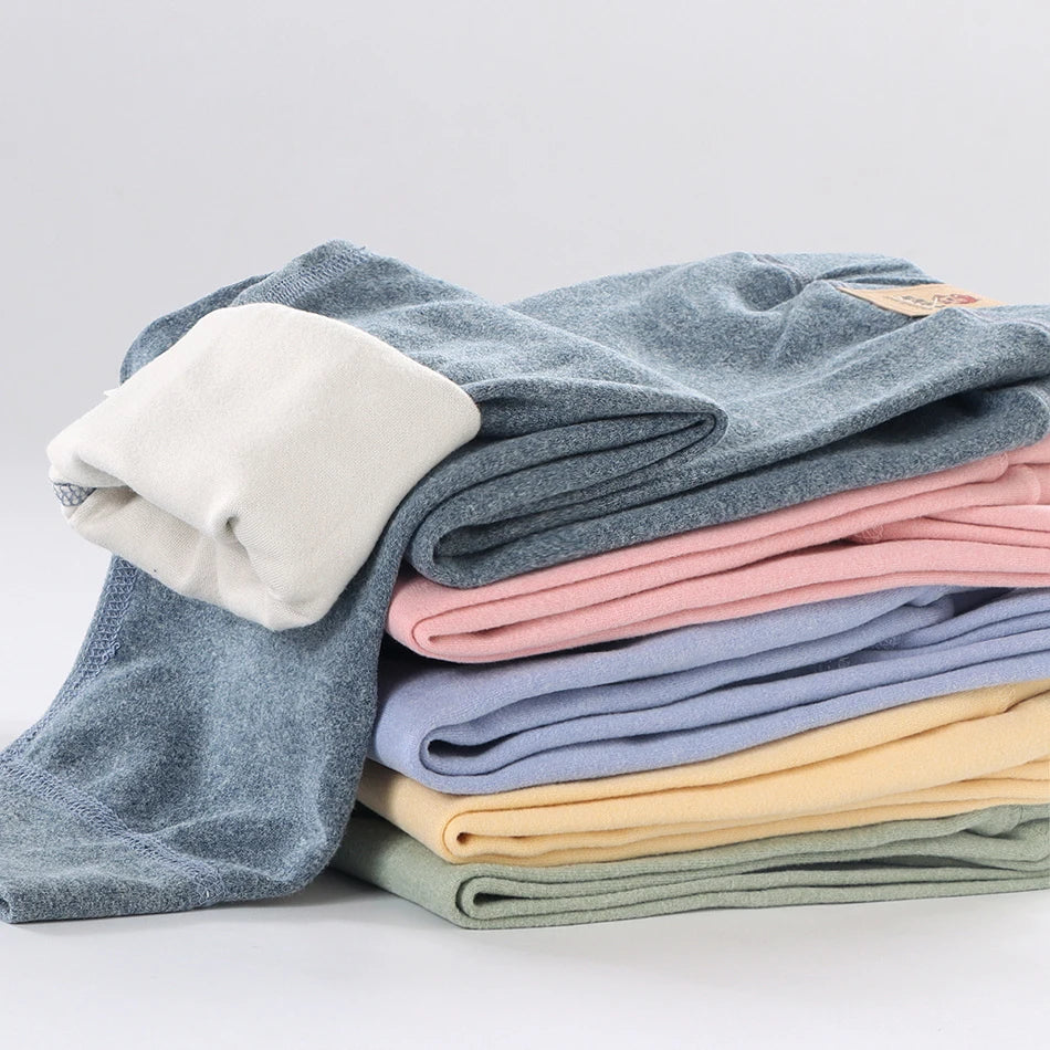 Children Fleece-lined Pants Warm and Cozy Elastic Bottoms Teenager Boys and Girls Clothes, Suitable for Autumn and Winter